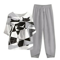 Ženska odjeća rasprodaja ženski ljetni Crop Top s kratkim rukavima s okruglim vratom s printom + Casual hlače
