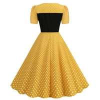 Ljetne haljine za žene polka dot v-izrez a-line seksi seksi haljina s kratkim rukavima žuta xl