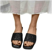 Udobne sandale za Žene, Ležerne cipele za plažu s rhinestonesom na otvorenom, udobne papuče za plažu, Crna 5,5