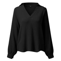 Ženske Ležerne jednobojne bluze s izrezom u obliku slova U, odjeveni vrhovi dugih rukava, pametne radne košulje