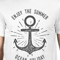 Uživajte u ljetnom odmoru na oceanu, Muška bijela majica sa zabavnim grafičkim dekolteom