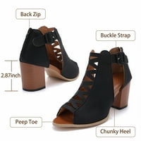 Women Block Heel ljetne sandale zavirivanje nožnih prstiju zabave cipele casual crpke crna veličina 6