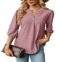 Niuer žene vrhovi solidna boja bluza b bluza v vratna majica udobna majica rukav pulover duboka ružičasta xl