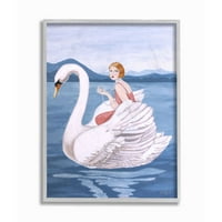 Stupell Industries Woman i Swan Blue Water Animal slikanje siva uokvirena umjetnička print zidna umjetnost, 11x14