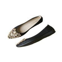 Izbor / ženske neklizajuće ravne cipele s rhinestonesom; Ležerne cipele sa šiljastim nožnim prstima; crna boja