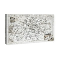 Wynwood Studio Maps and Flags Wall Art Canvas Otisci 'Metro karta pariza rustikalne' europski gradovi karte -