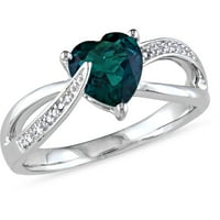 Carat T.G.W. Stvoren Smaragdni i dijamantni srebrni prsten od srebra
