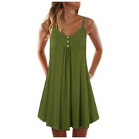Ljetne haljine A-Line za žene, jednobojne haljine na kopčanje, ženske casual haljine A-kroja bez rukava, zelene