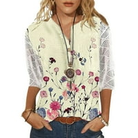 Žene casual V-izrez gumb Hallow Out Out rukave košulje tunike cvjetni tiskani pulover vrhovi