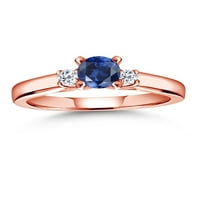 Gem Stone King 0. ct okrugla plava stvorena safir bijeli topaz 18K ružičasti zlatni srebrni prsten