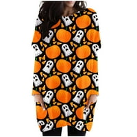 Tking Fashion Womens Halloween Twishirts Graphic Print Dugi rukavi okrugli vrat džep majice bluza pulover vrh
