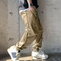 Planinarske hlače muške Ležerne sportske hlače za fitness i izgradnju tijela s džepovima u kaki boji u cijeloj