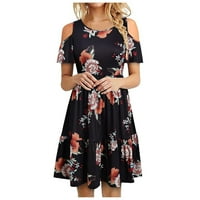 Ljetne haljine za žene Mini A kroja s kratkim rukavima slatka ležerna haljina s okruglim vratom s printom ružičasta;
