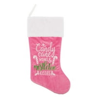 Svečana ružičasta božićna čarapa s vezom, želje za štapom od slatkiša