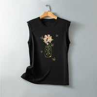Majice s grafičkim printom za žene, majice bez rukava za žene, ljetni vrhovi s izrezom u obliku slova u, slatka