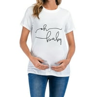 Ljetna majica za trudnice kratkih rukava sa slatkim crtanim slovima, jednobojna majica s okruglim vratom, ležerni