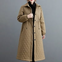 GUVPEV Ženska jesen i zimska pamučna jakna Cardigan dugačka jakna od solidne boje - Khaki XXL