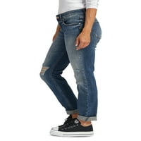 Silver Jeans Co. Ženski dečko Mid Rise Slim nogu traperice, veličine struka 24-36