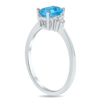 Ženski plavi topaz i dijamantski kraljevski prsten u 10k bijelom zlatu