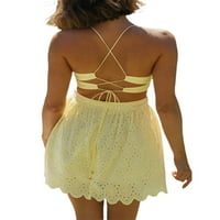 Biayxms Ženska ljetna mini haljina na plaži žuta rukava V vrat vez za zabavu za zabavu