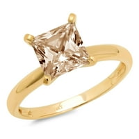 2,5-karatni dijamant Princess u smeđoj boji s imitacijom šampanjca, 18K graviranje žutog zlata, vjenčani prsten