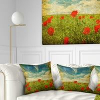 Pozadina Sky Sky s crvenim makovima - cvjetni jastuk za bacanje - 18x18