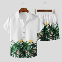 Odijela za muškarce modni ležerni vrhovi s ovratnikom s kratkim rukavima s printom kratke hlače Havajska plaža