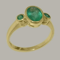 Ženski prsten od prirodnog smaragda od 9K žutog zlata britanske proizvodnje - opcije veličine-Veličina 8