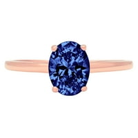 Zaručnički prsten od plavog tanzanita ovalnog reza od 1,0 karata od ružičastog zlata od 18 karata, veličine 6,25