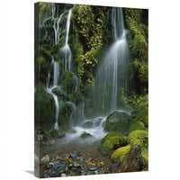 V. vodopad koji se kaskadno spušta s mahovitih litica, Sjeverni Tongariro, Novi Zeland umjetnička gravura-Jim