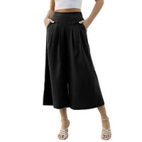 Ženske Culotte Od lanene mješavine, široke hlače s džepovima, elastični pojas, Casual odjevene Capri hlače, široke