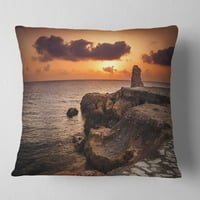 DesignArt plaža zalazak sunca s drevnim ruševinama - predimenzionirani jastuk za bacanje plaže - 16x16