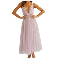Ljetne haljine žensko ljeto otvorene leđa V-izrez solidna boja Effect Mesh tekuće midi haljine haljine za zabavu