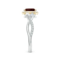7-inčni prirodni prsten od granata s dijamantnim oreolom od bijelog i žutog zlata 14k za žene, veličina prstena