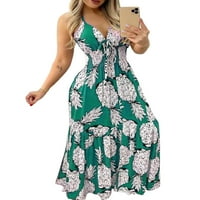 Ženska duga haljina s dekolteom u obliku slova U, ljetna haljina na plaži, Maksi haljine bez rukava, svečane zelene