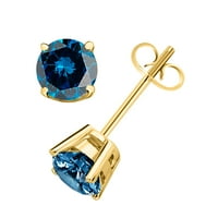 Mauli Jewels ušne prstenove za žene 0. Karata okrugla plava dijamantska naušnica paluba karat 14k žuto zlato 4-rt