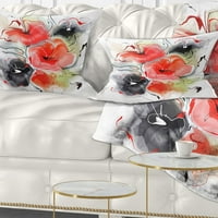 Dizajn, crveni crni sažetak cvjetni dizajn - jastuk cvjetnog bacanja - 18x18