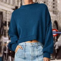 Pulover, džemper za žene, kratki džemper s okruglim vratom, rebrasti jesenski džemper s dugim rukavima šišmiš