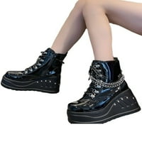 SanviGlor Womenke Boot za čizme čizme čipkaste platforme čizme motociklističke lanac dekor non Slip Punk goth