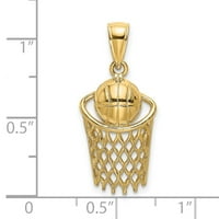 14K Zlatno polirana košarka i neto šarm privjeska ogrlica mjere 23,8x poklone nakita za žene