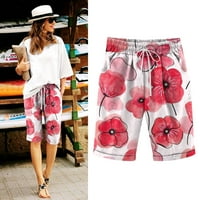 ;/ Ženske ljetne kratke hlače s cvjetnim printom visokog struka Plus size pamučne lanene hlače za plažu s vezicama,