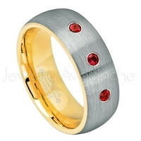 Volframski prsten s unutarnjim premazom od žutog zlata 2 tone kupole-granat od 0,21 karata s 3 kamena-personalizirani