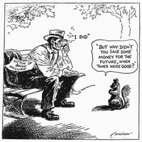 Karikatura: Velika depresija, 1932. Mudri ekonomist postavlja pitanje. Karikatura nagrađena Pulitzerovom nagradom