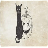 Crna Mačka sjedi s bundevom za Noć vještica na Starom Grunge papiru, izdužena velika igraća podloga za miša, podloga