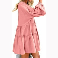 Rumenilo ružičasta haljina za žene, lepršava haljina s izrezom u obliku slova B, haljina do koljena, široke haljine,