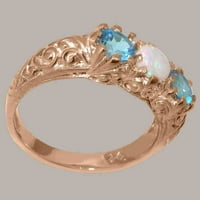 9K ženski zaručnički prsten od ružičastog zlata britanske proizvodnje s prirodnim opalom i plavim topazom - opcije