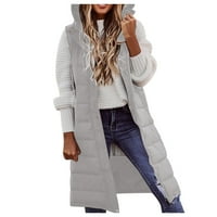 Ženski kaputi zimski dugi prsluk s kapuljačom, bez rukava, Topla donja jakna, široka, s džepovima, prošiveni prsluk,