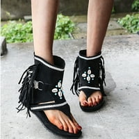 _ / Ženske ravne cipele; boemske retro sandale za djevojčice s resicama; Rimske cipele za plažu; čizme za uštedu