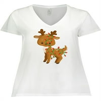 Neobična ženska majica s izrezom u obliku slova A i slatkim sobovima u božićnim lampicama Plus size