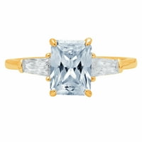 2 karatni dijamantni smaragd, 14 karatni prirodni Švicarski plavi topaz od žutog zlata, prsten s tri kamena od